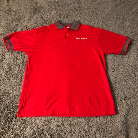 Vintage Budweiser Red and Gray Polo Shirt Classic Style Made in USA XL - Picture 1 of 8